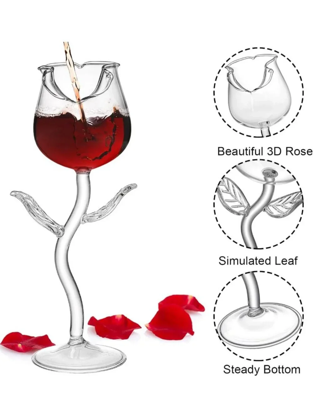 Set of 4 Rose Cocktail Glasses - Elegant Stemmed Drinkware for Parties & Gifts